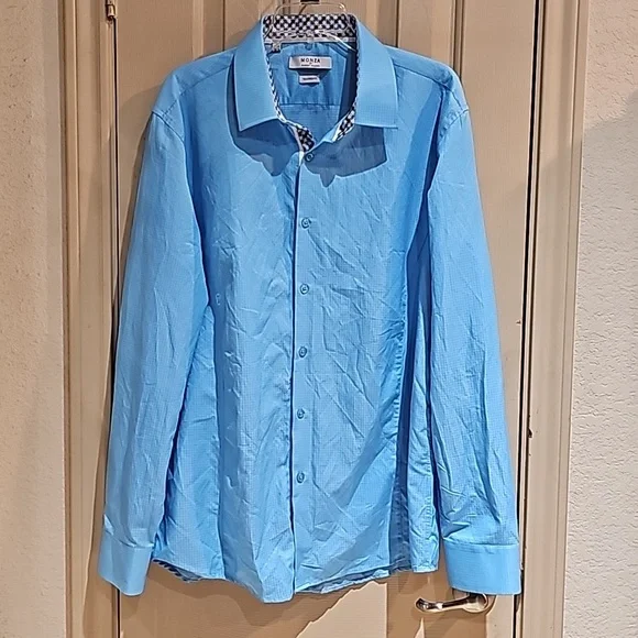 rosso milano dress shirts Rosso Milano Mens Dress Shirt Medium Blue Geometric Flip Cuff Casual Italy  M